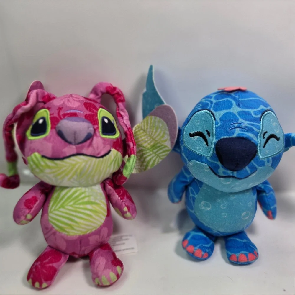 Disney Just Play Stitch & Angel 6in Easter Spring Plush Set Floral Water Print